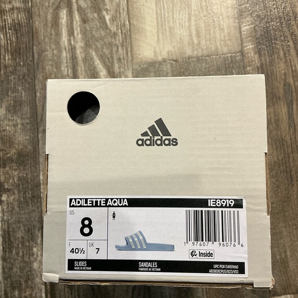 Adidas Adilette Aqua Blue and White Slides Size 8 - Picture 8 of 9